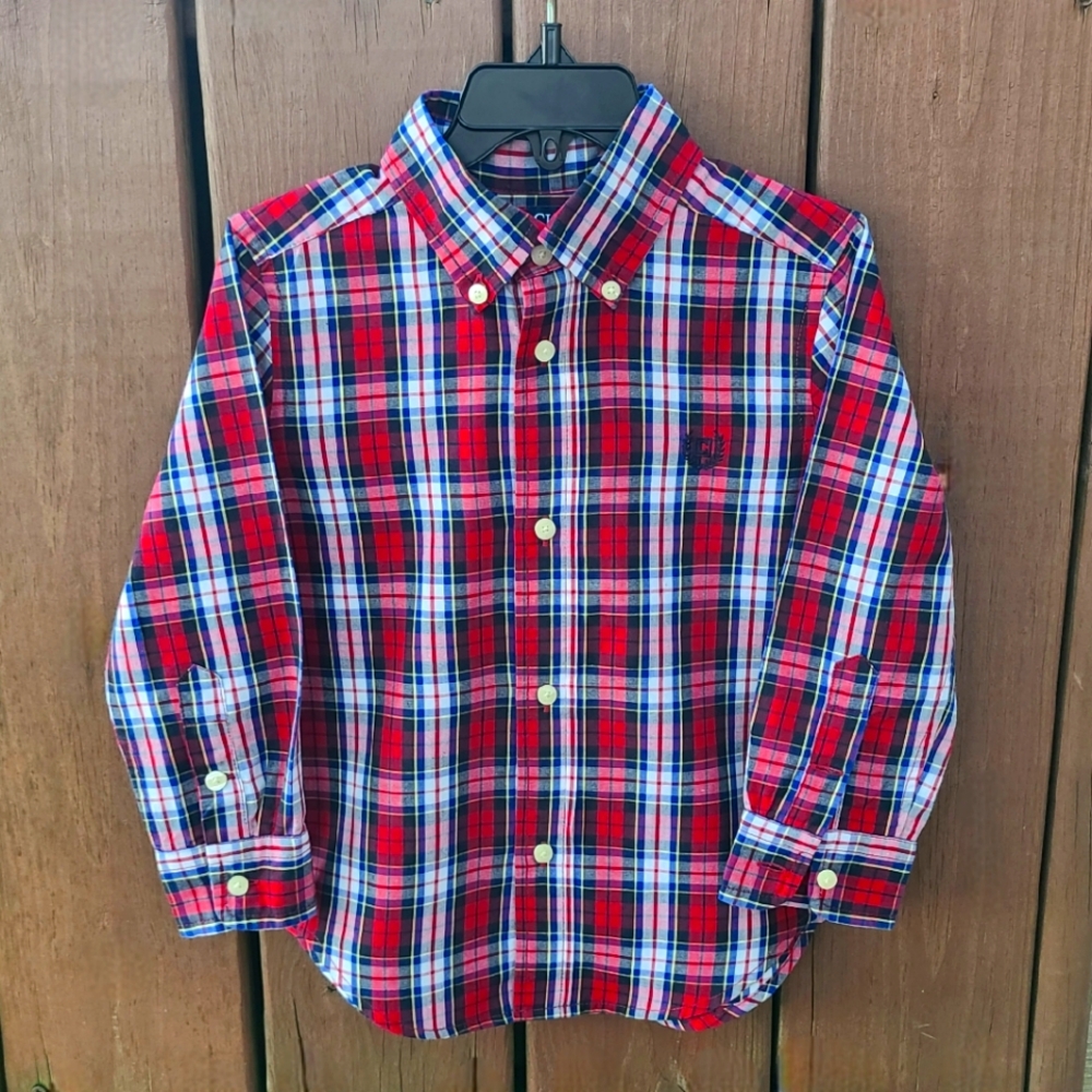 CHAPS by Ralph Lauren Toddler Boys Buttondown Shirt Navy/Red/Yellow 3T